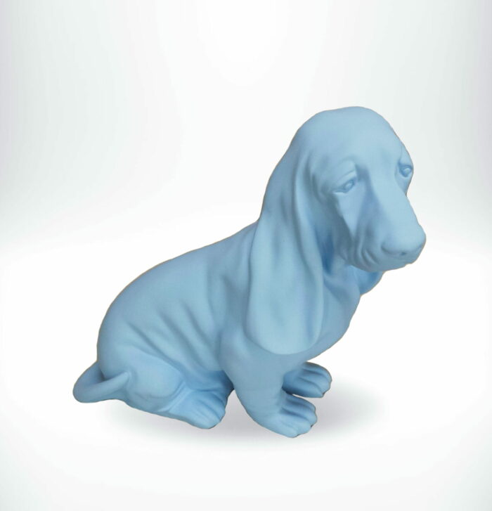 Basset hound seated resin figure blue