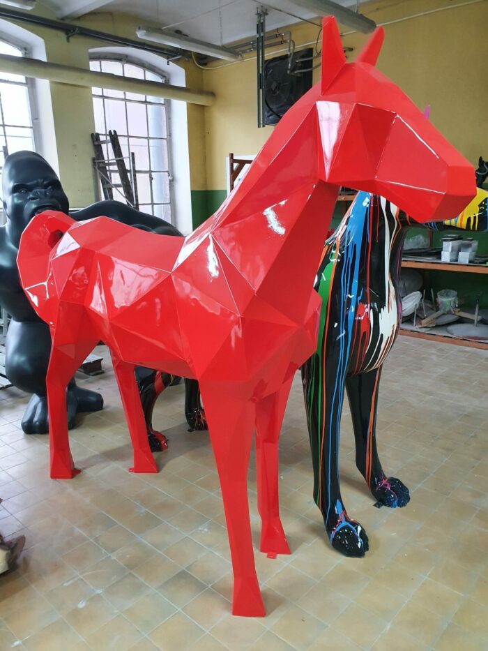 Fiberglass geometric red horse large statue