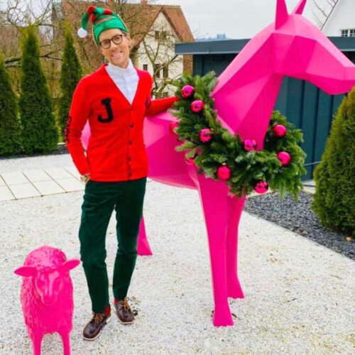 geometric horse statue pink